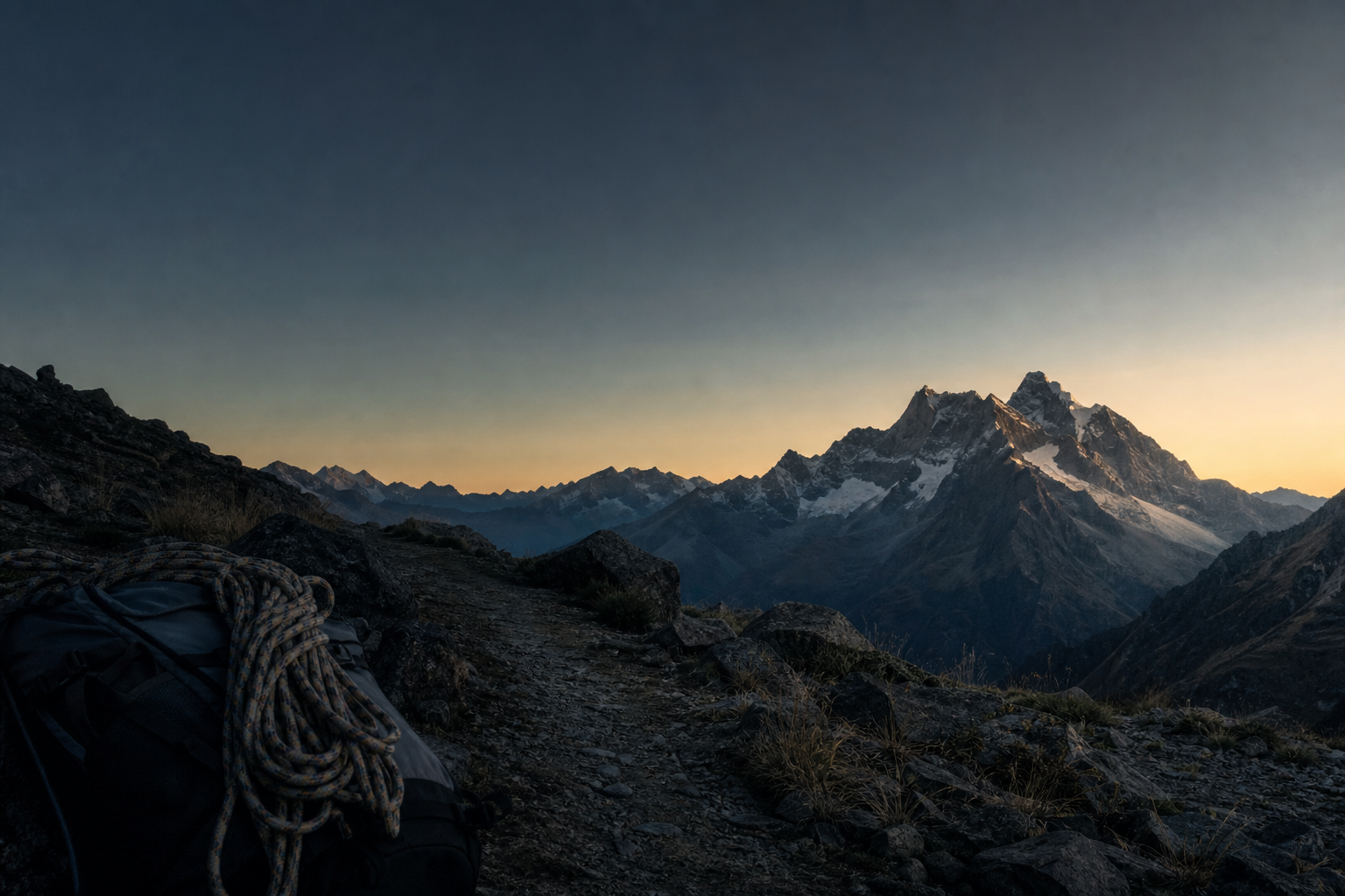 Moody alpine mountain scene used as the visual identity for Summit Project